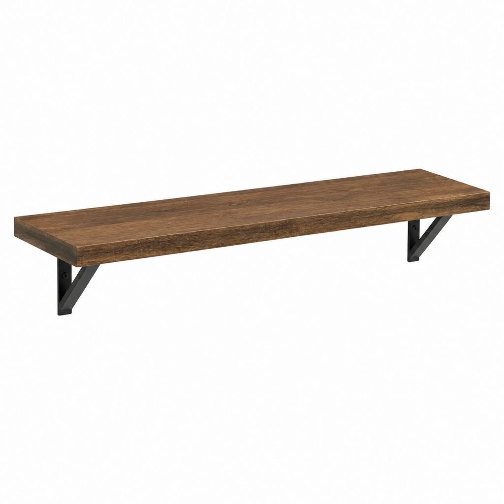 Étagère murale marron en bois massif de manguier avec supports en acier noir 80 x 20 x 4 cm