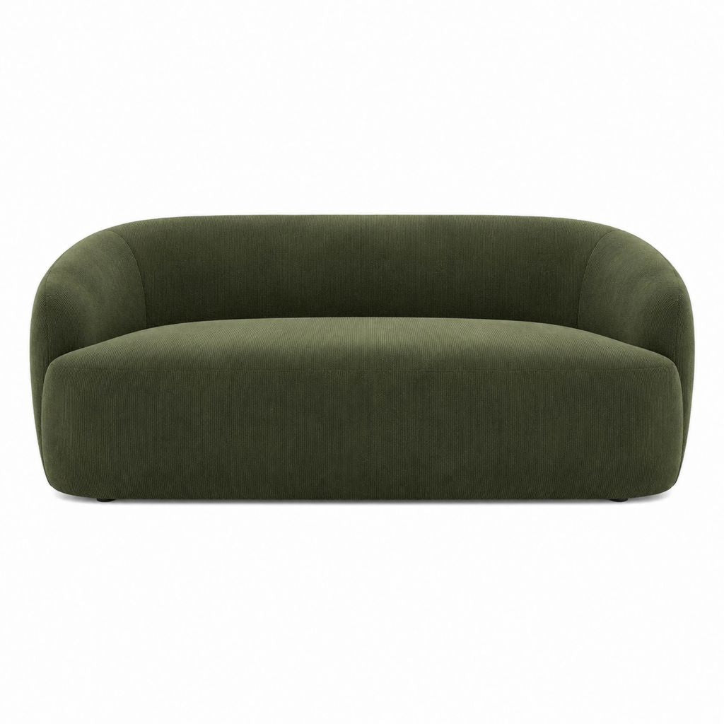 Canapé 2 places vert olive en velours côtelé polyester forme arrondie 180 x 90 x 75 cm