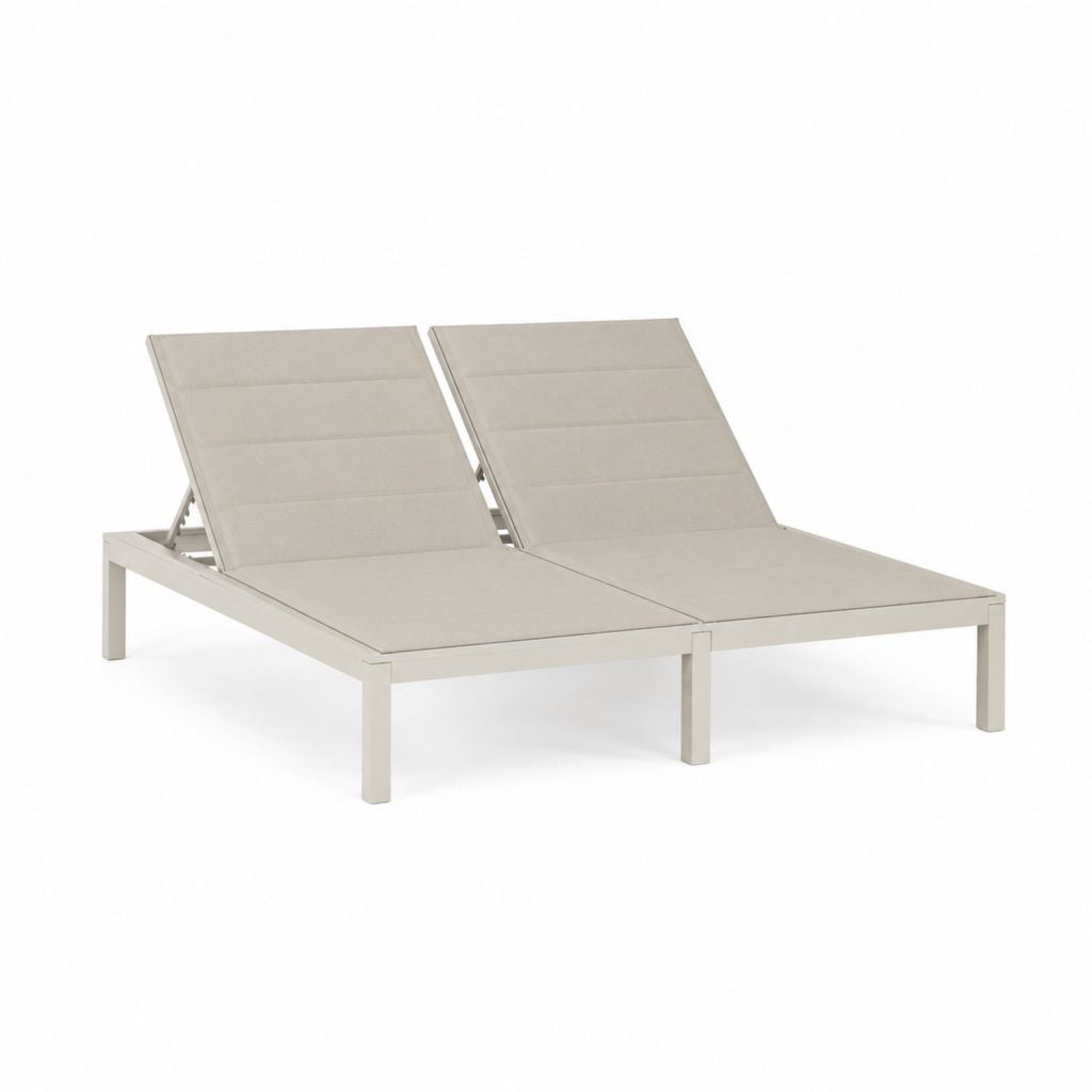 Bain de soleil double 2 places beige en aluminium et textilène 200 x 140 x 30 cm