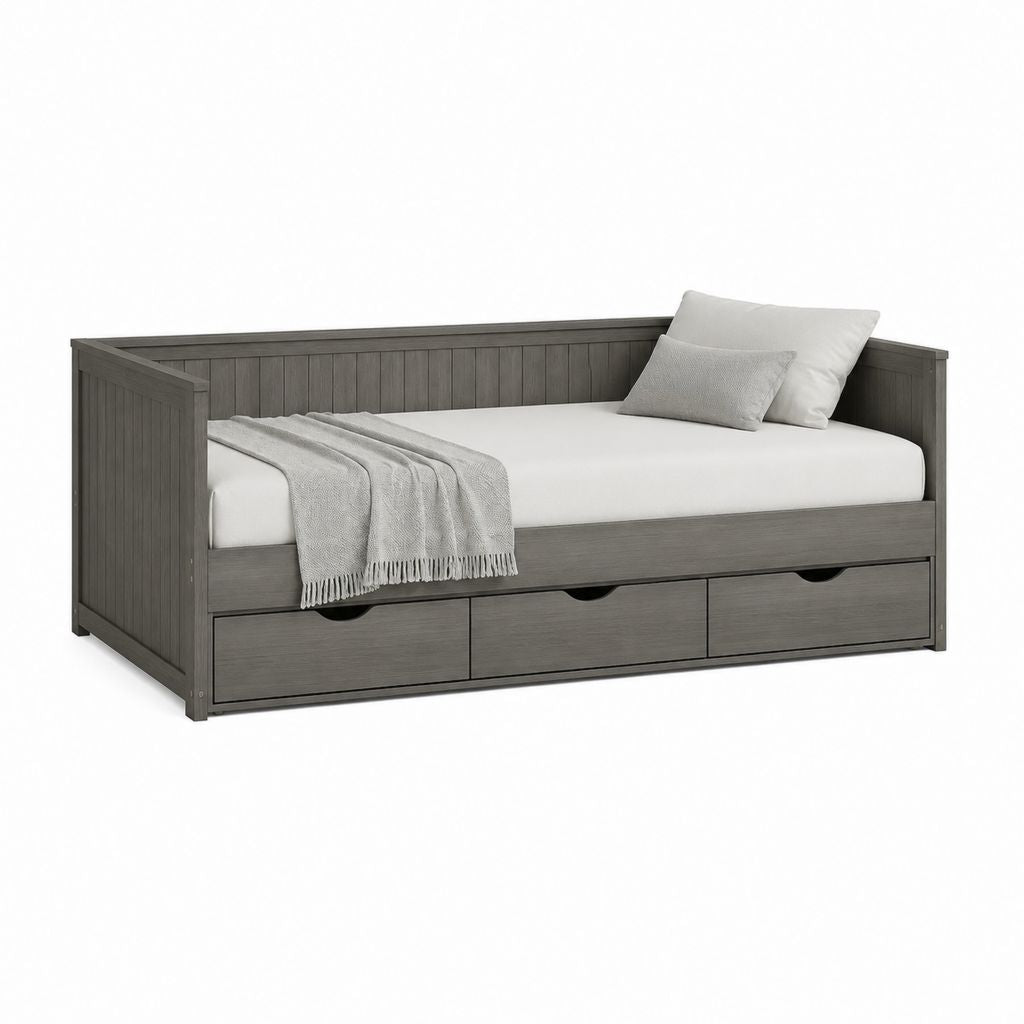 Canapé-lit gigogne gris en pin massif avec 3 tiroirs 209 x 86 x 83 cm couchage 80 x 200 cm
