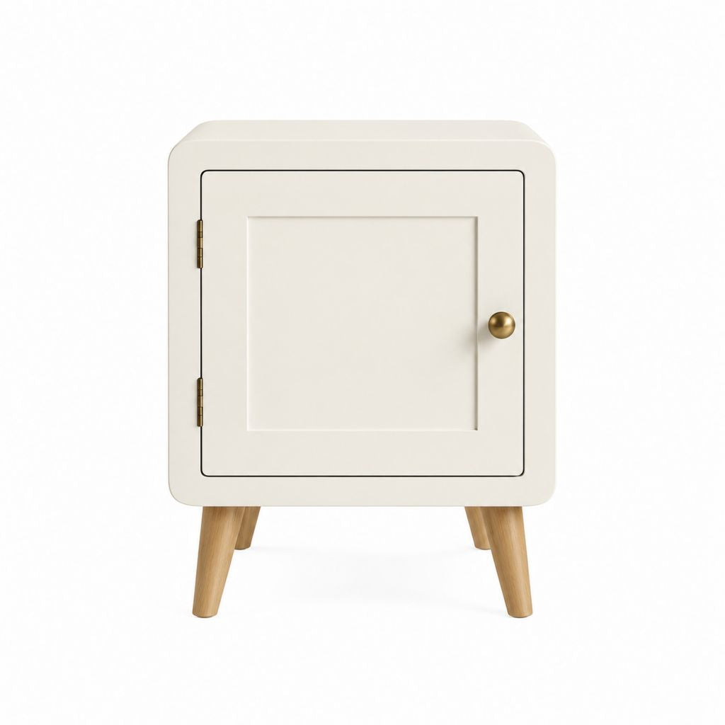 Table de chevet à porte blanc cassé en MDF et pieds en pin massif 40 x 35 x 55 cm