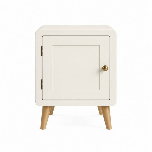 Table de chevet à porte blanc cassé en MDF et pieds en pin massif 40 x 35 x 55 cm