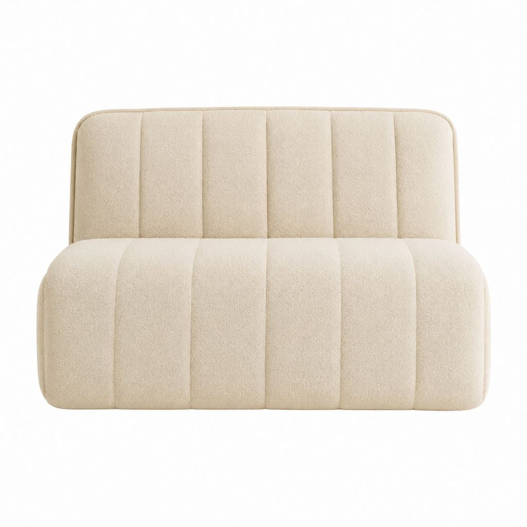 Canapé 2 places beige en polyester bouclé à dossier capitonné 160 x 90 x 78 cm