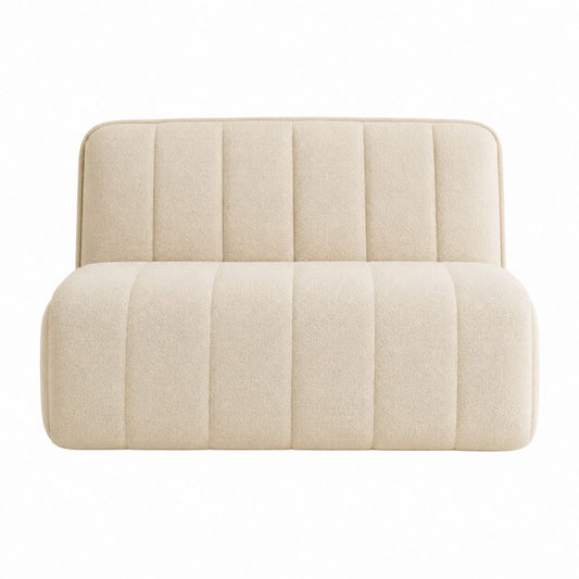 Canapé 2 places beige en polyester bouclé à dossier capitonné 160 x 90 x 78 cm