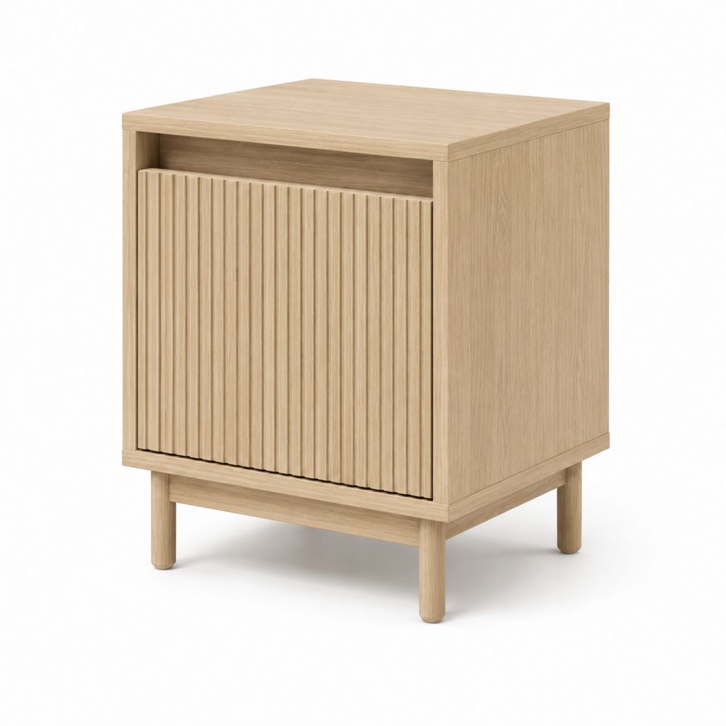 Table de chevet à porte rainurée chêne clair en panneaux de particules 45 x 40 x 60 cm