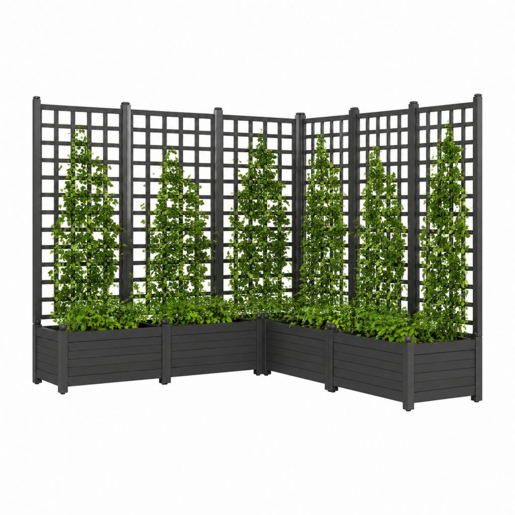 Jardinière d'angle avec treillis 3 pièces anthracite en polypropylène 120 x 40 x 142 cm