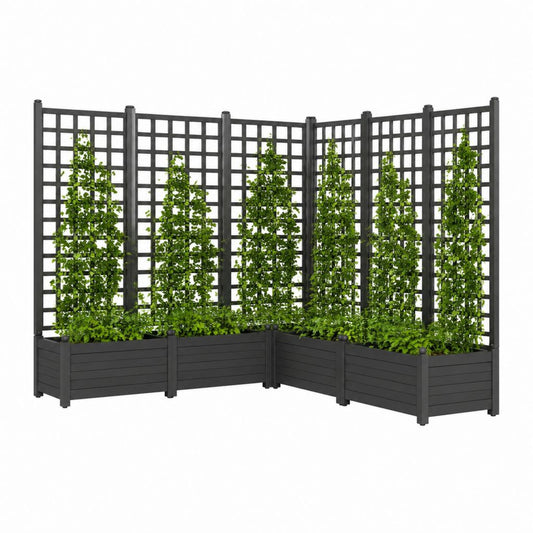 Jardinière d'angle avec treillis 3 pièces anthracite en polypropylène 120 x 40 x 142 cm