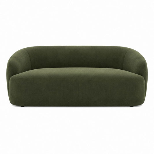Canapé 2 places vert olive en velours côtelé polyester forme arrondie 180 x 90 x 75 cm