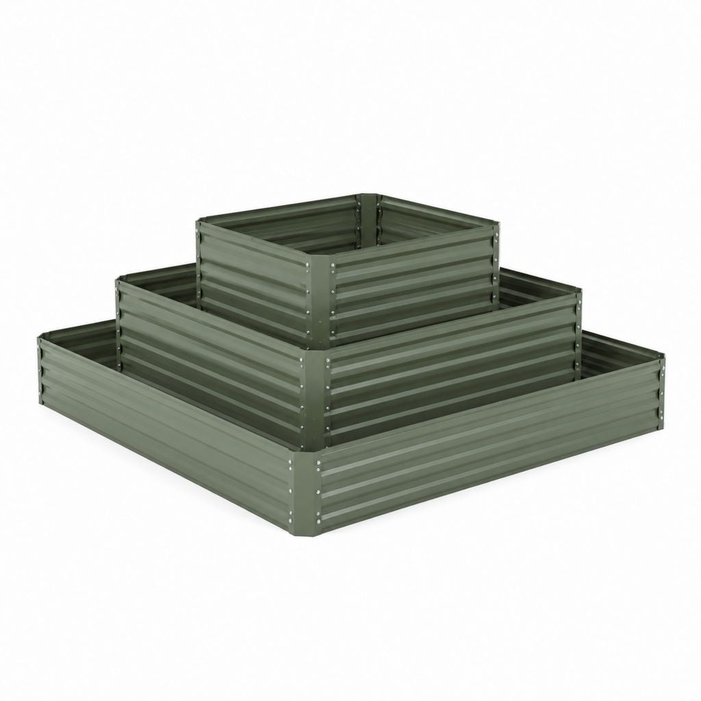 Jardinière surélevée à 3 niveaux vert en acier galvanisé 120 x 120 x 56 cm