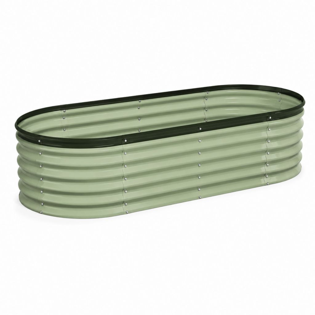 Jardinière surélevée ovale vert clair en acier galvanisé 240 x 90 x 60 cm