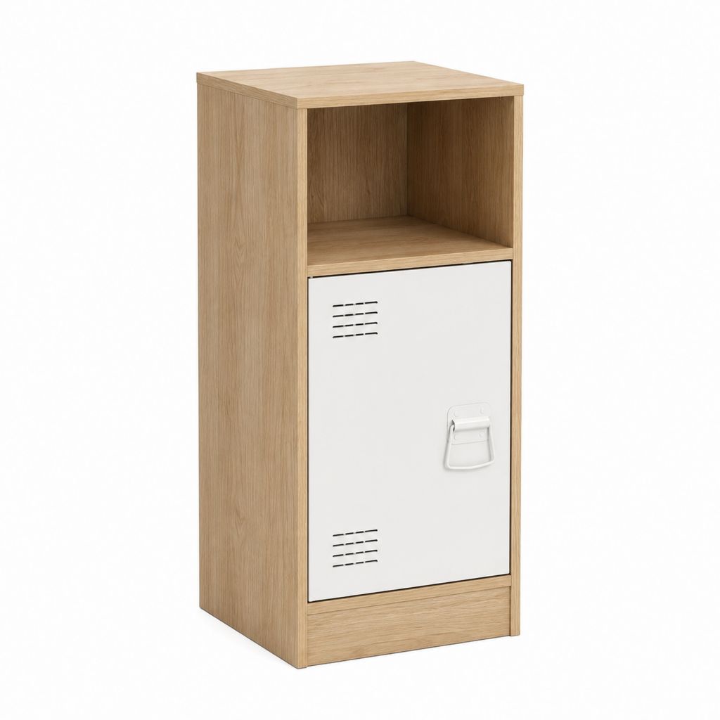 Table de chevet avec rangement chêne clair et blanc en panneaux MDF 40 x 35 x 80 cm