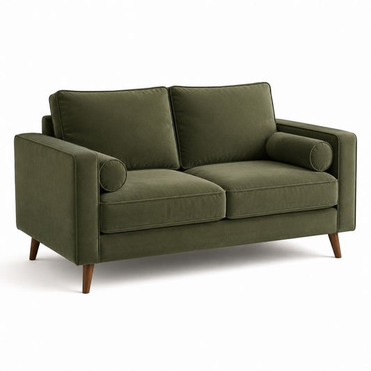 Canapé 2 places vert olive en velours de polyester avec pieds en hévéa massif 160 x 86 x 86 cm