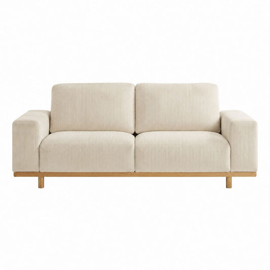 Canapé 2 places beige en velours côtelé polyester avec pieds en bois massif 160 x 85 x 82 cm