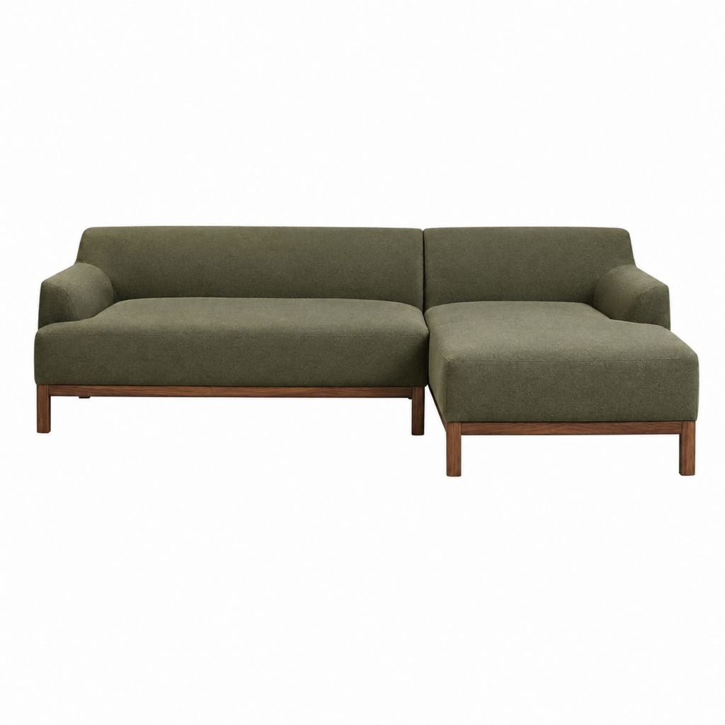 Canapé d'angle droit 3 places vert olive en polyester avec structure en bois massif 230 x 150 x 82 cm