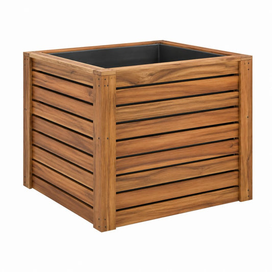Jardinière carrée en bois d'acacia massif marron avec bac intérieur en PP 80 x 80 x 70 cm