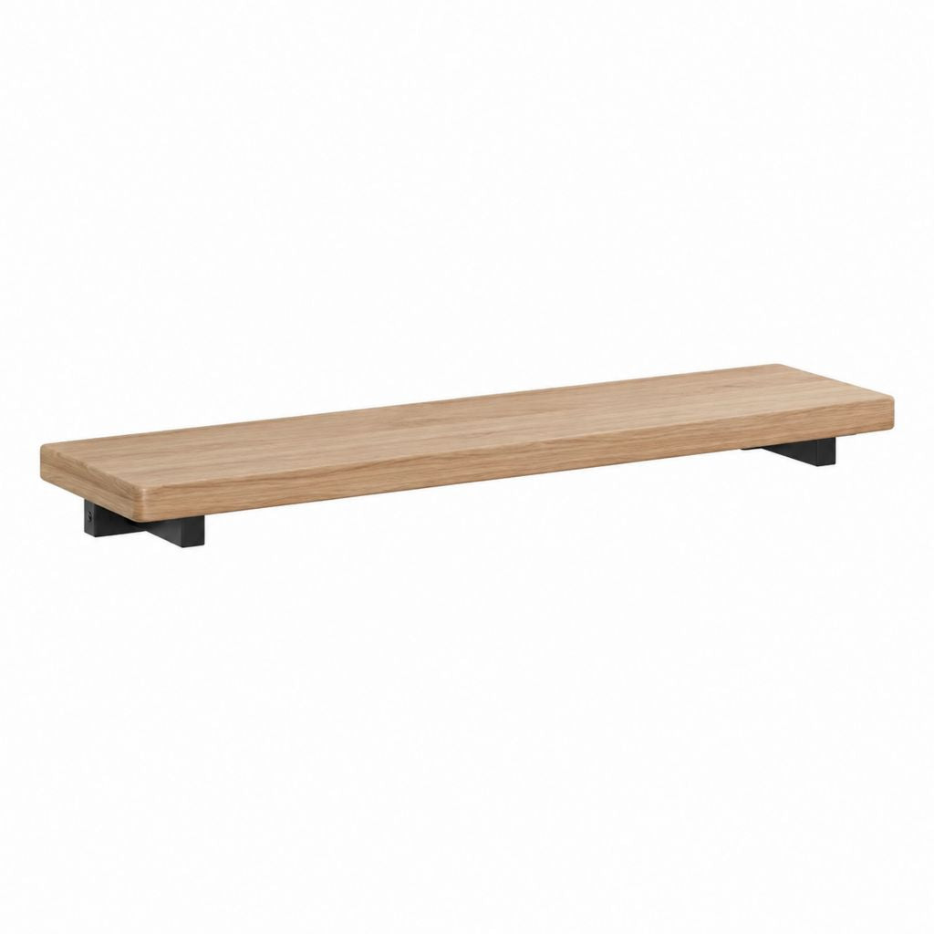 Étagère murale rectangulaire en chêne massif naturel avec supports en acier noir 100 x 20 x 5 cm