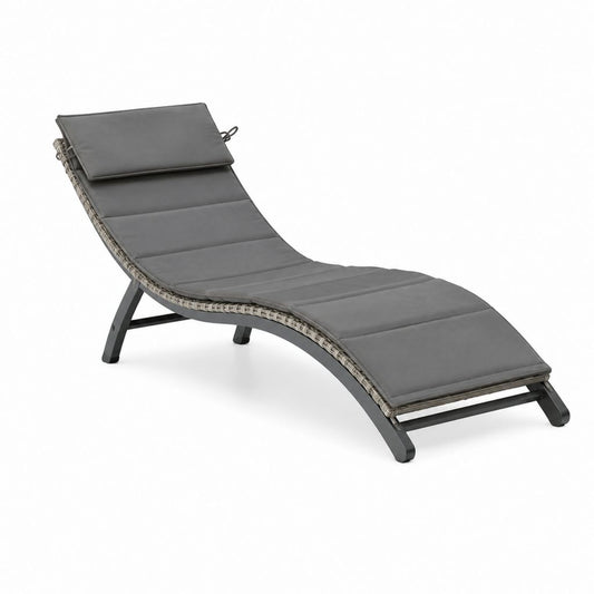 Bain de soleil incurvé gris en acier et résine tressée avec coussin 198 x 66 x 32 cm