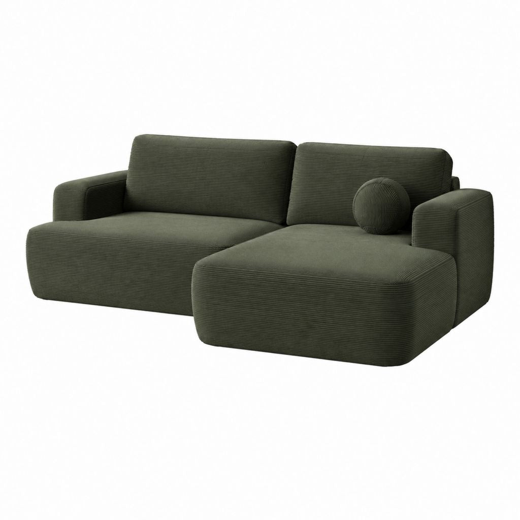 Canapé d'angle avec méridienne droite vert foncé en velours côtelé polyester 220 x 150 x 75 cm
