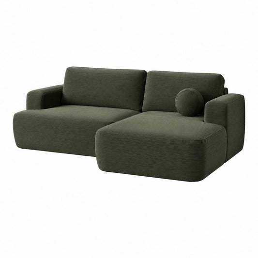 Canapé d'angle avec méridienne droite vert foncé en velours côtelé polyester 220 x 150 x 75 cm