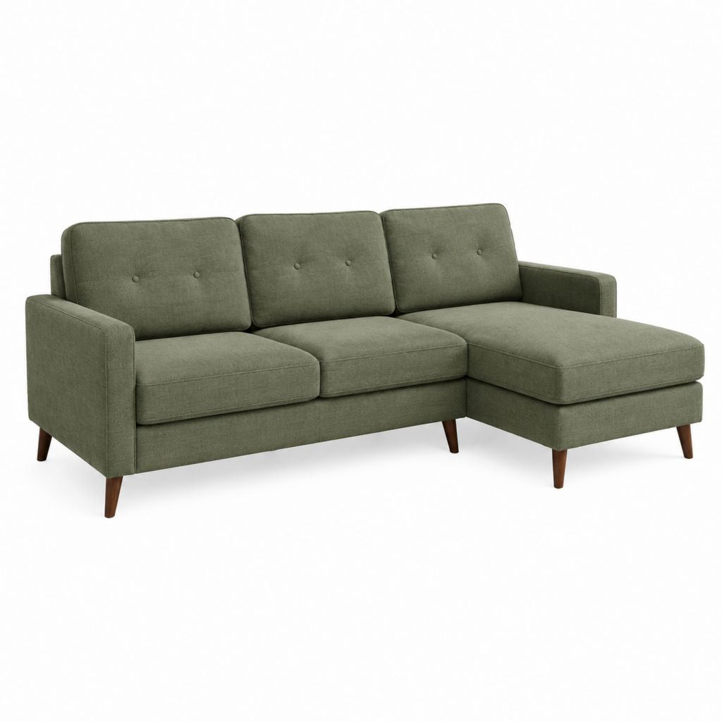 Canapé d'angle 3 places avec méridienne droite vert olive en polyester 215 x 145 x 85 cm