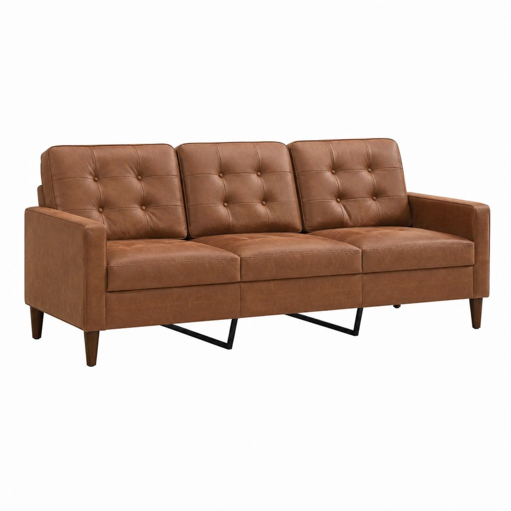 Canapé 3 places marron en cuir synthétique PU capitonné rectangulaire 210 x 86 x 86 cm