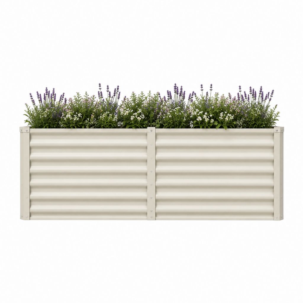 Jardinière surélevée rectangulaire blanche en acier galvanisé 240 x 60 x 45 cm