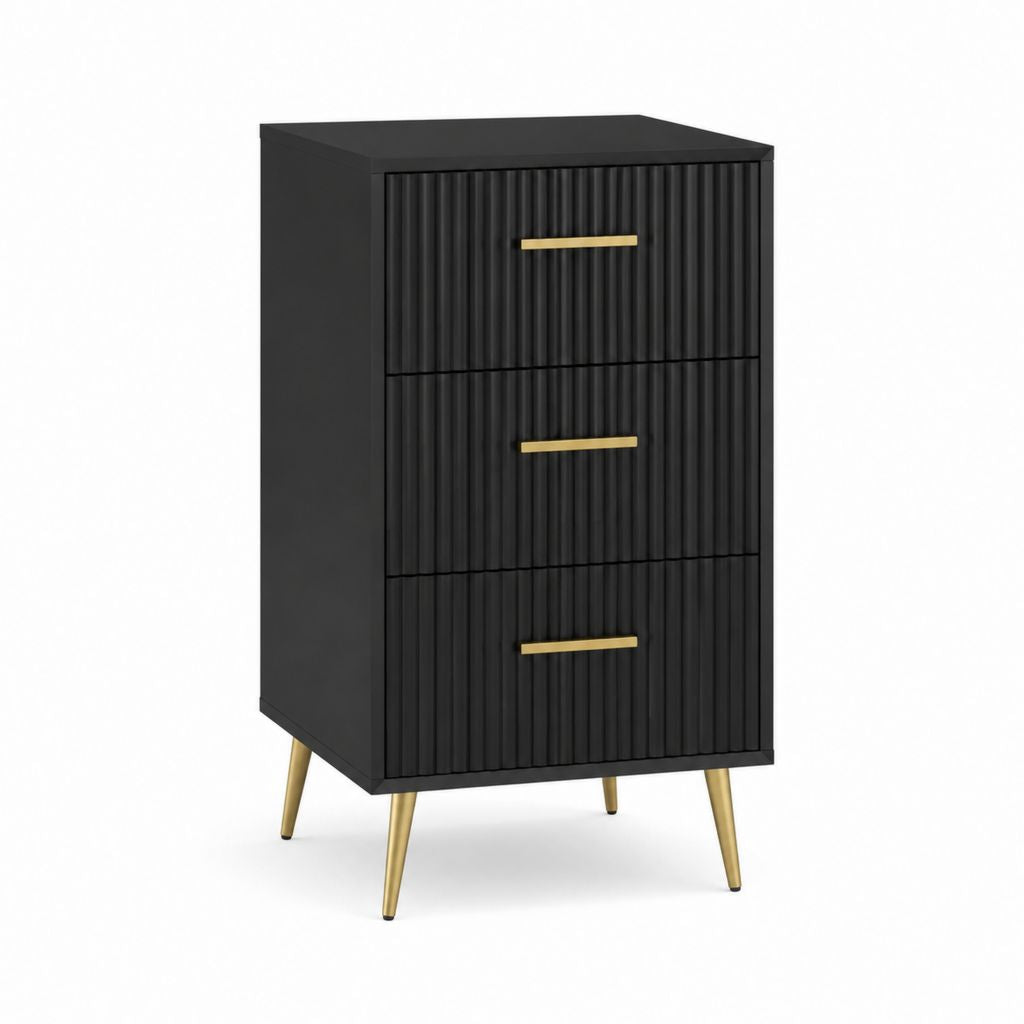 Table de chevet noire à 3 tiroirs en MDF 50 x 40 x 90 cm
